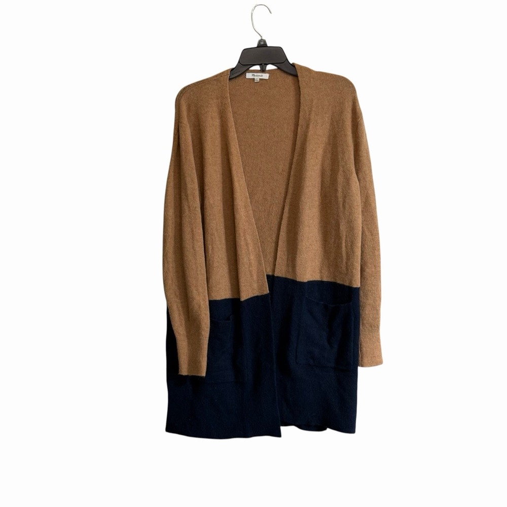 Madewell Small Kent Colorblock Cardigan Sweater Navy Tan Long Cozy Layering